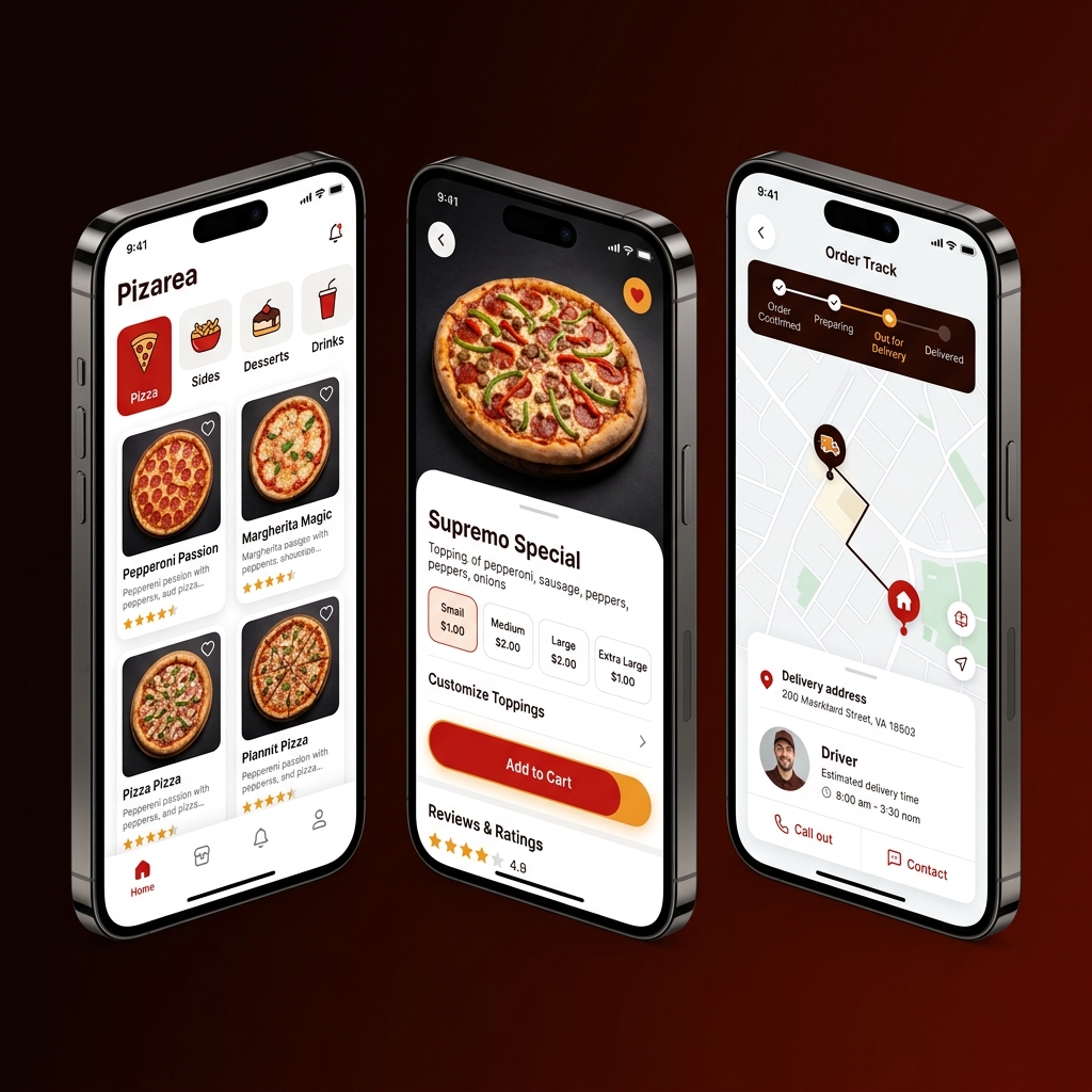 Pizarea app screens