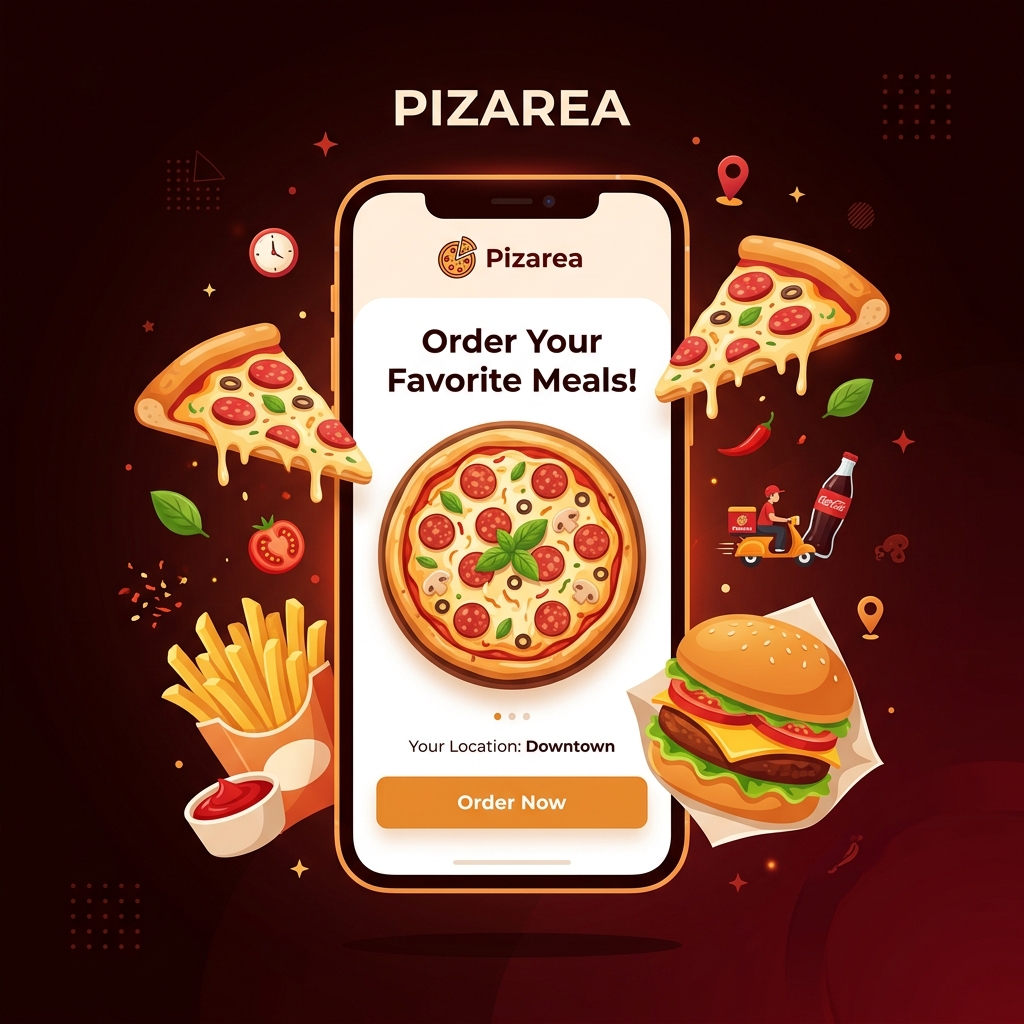 Pizarea app on phone with food